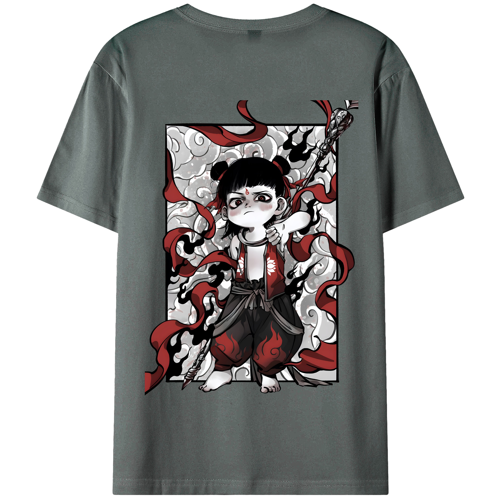 （画像用） Ne Zha 2 ナタ 魔童の大暴れ 綿100％半袖Tシャツ（背面プリント）
